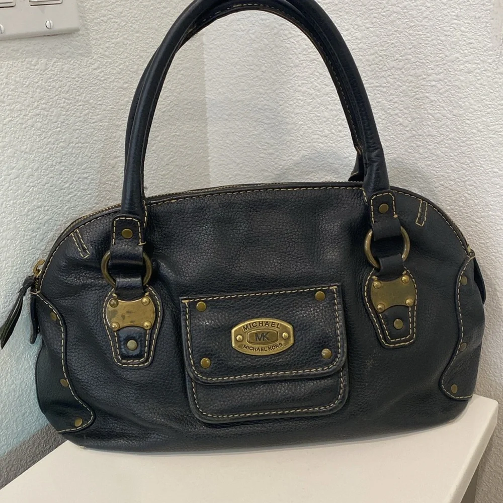 Vintage Michael Kors Dark Brown Pebbled Leather Brass Hardware Shoulder Bag - Picture 1 of 15
